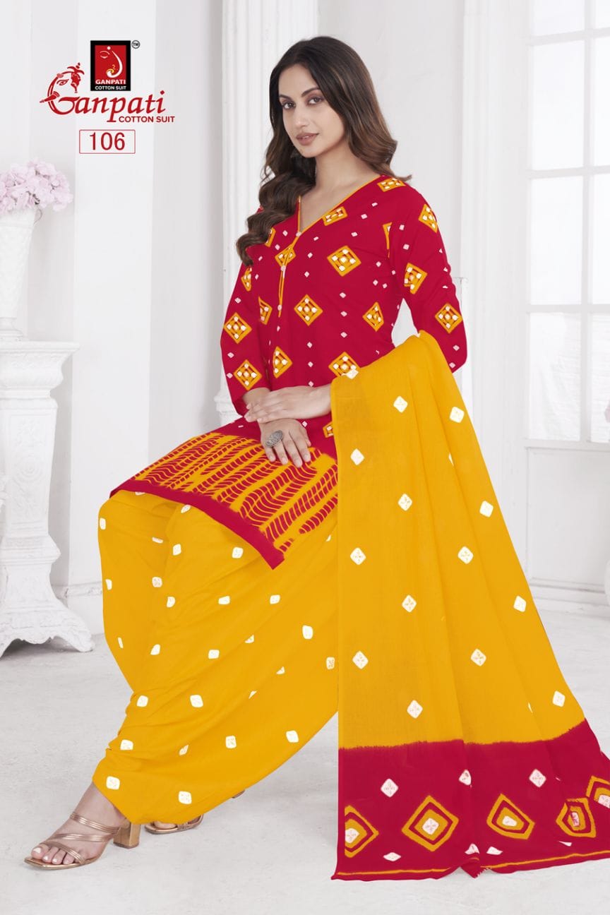 GANPATI SHIBORI SPECIAL VOL-1 WHOLESALE PURE COTTON REGULAL WEAR PATIYALA TYPE SUITS