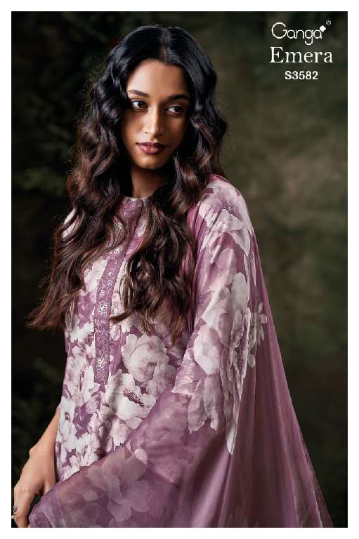 GANGA EMERA S3582 WHOLESALE PREMIUM COTTON PRINTED WITH EMBROIDERY WOK CLASSY SALWAR SUITS
