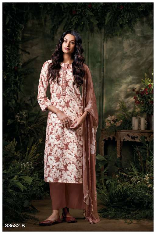 GANGA EMERA S3582 WHOLESALE PREMIUM COTTON PRINTED WITH EMBROIDERY WOK CLASSY SALWAR SUITS