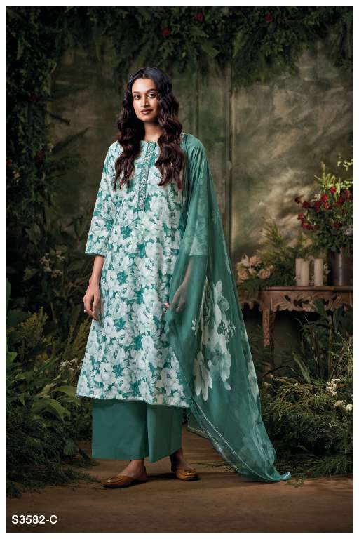 GANGA EMERA S3582 WHOLESALE PREMIUM COTTON PRINTED WITH EMBROIDERY WOK CLASSY SALWAR SUITS
