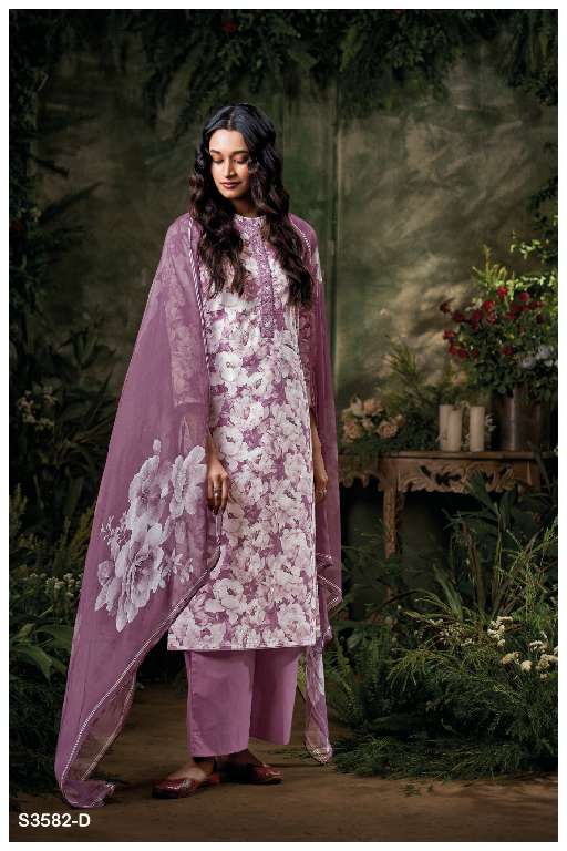 GANGA EMERA S3582 WHOLESALE PREMIUM COTTON PRINTED WITH EMBROIDERY WOK CLASSY SALWAR SUITS