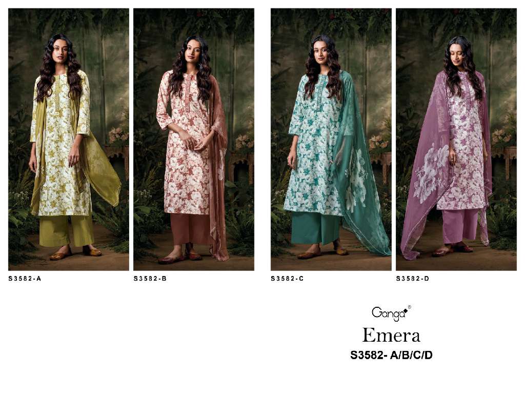 GANGA EMERA S3582 WHOLESALE PREMIUM COTTON PRINTED WITH EMBROIDERY WOK CLASSY SALWAR SUITS