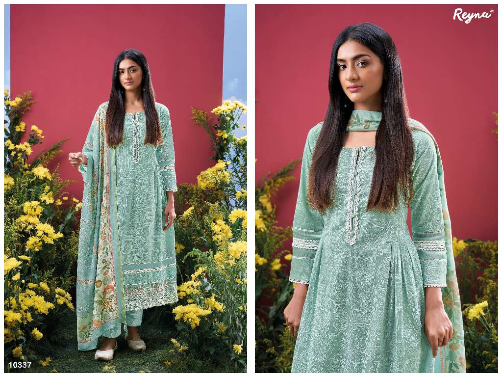 REYNA LAUNCH UNIKA WHOLESALE SUPERIOR COTTON LAWN BLOCK PRINT WITH LACES TRENDY SUITS