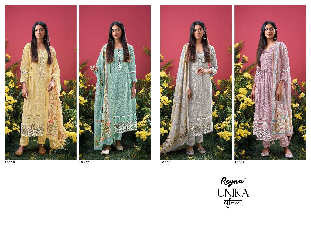 REYNA LAUNCH UNIKA WHOLESALE SUPERIOR COTTON LAWN BLOCK PRINT WITH LACES TRENDY SUITS