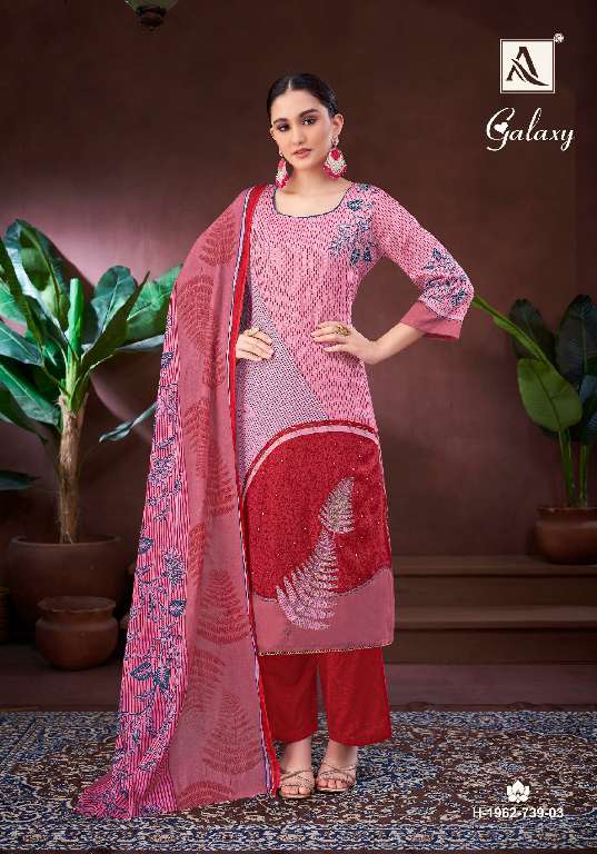 GALAXY BY ALOK WHOLESALE PURE ZAM COTTON FANCY PRINT WITH HAND WORK 3 PCS DRESS MATERIAL