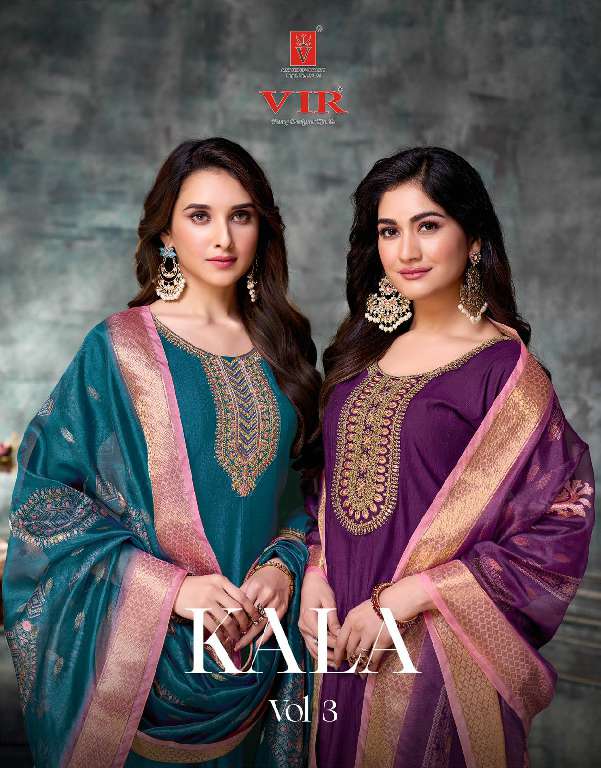 VIR KALA VOL-3 WHOLESALE VERTICAL FABRIC WITH EMBROIDERY WORK READYMADE ANARKALI PRETTY SUITS