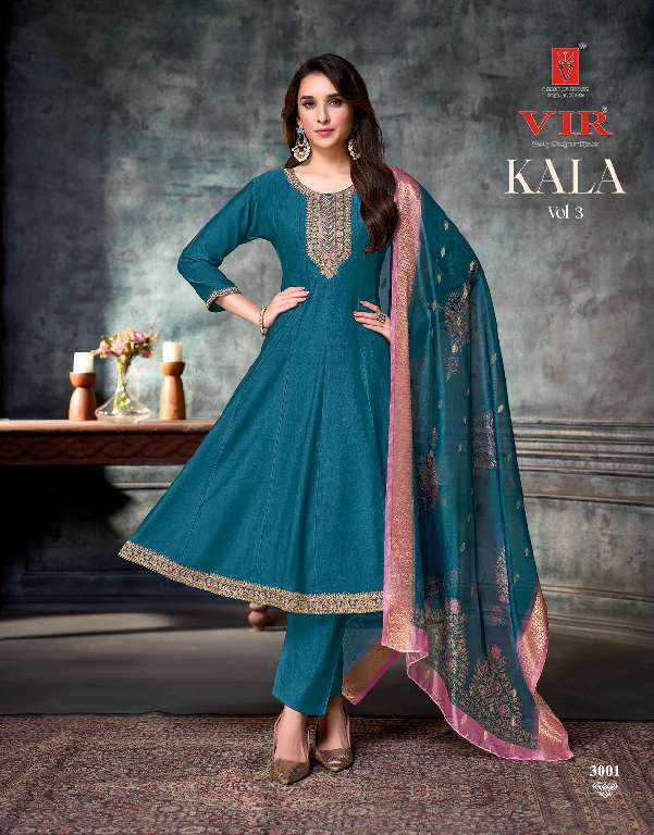 VIR KALA VOL-3 WHOLESALE VERTICAL FABRIC WITH EMBROIDERY WORK READYMADE ANARKALI PRETTY SUITS