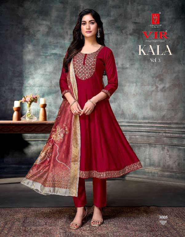 VIR KALA VOL-3 WHOLESALE VERTICAL FABRIC WITH EMBROIDERY WORK READYMADE ANARKALI PRETTY SUITS
