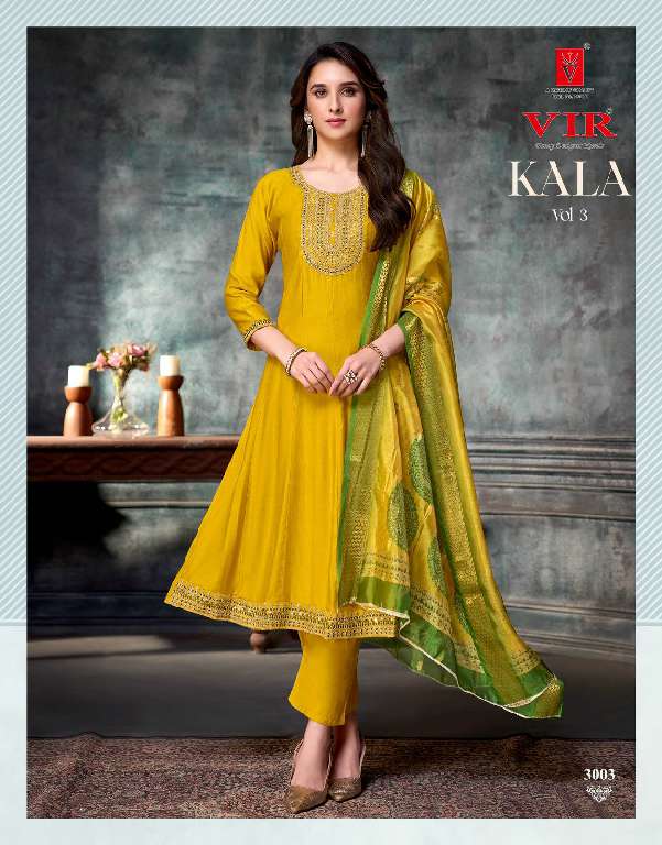 VIR KALA VOL-3 WHOLESALE VERTICAL FABRIC WITH EMBROIDERY WORK READYMADE ANARKALI PRETTY SUITS