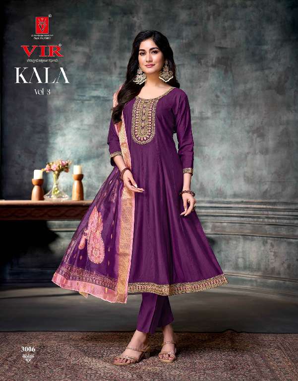 VIR KALA VOL-3 WHOLESALE VERTICAL FABRIC WITH EMBROIDERY WORK READYMADE ANARKALI PRETTY SUITS
