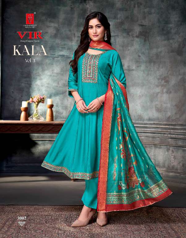 VIR KALA VOL-3 WHOLESALE VERTICAL FABRIC WITH EMBROIDERY WORK READYMADE ANARKALI PRETTY SUITS