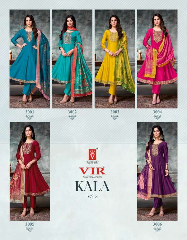 VIR KALA VOL-3 WHOLESALE VERTICAL FABRIC WITH EMBROIDERY WORK READYMADE ANARKALI PRETTY SUITS