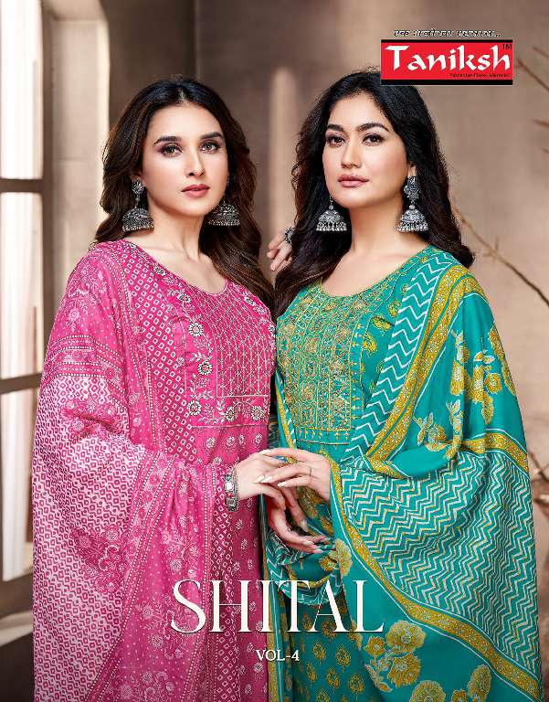 Taniksh Shital Vol-4 Wholesale Cotton Embroidery And Sikvans Work Readymade Suits