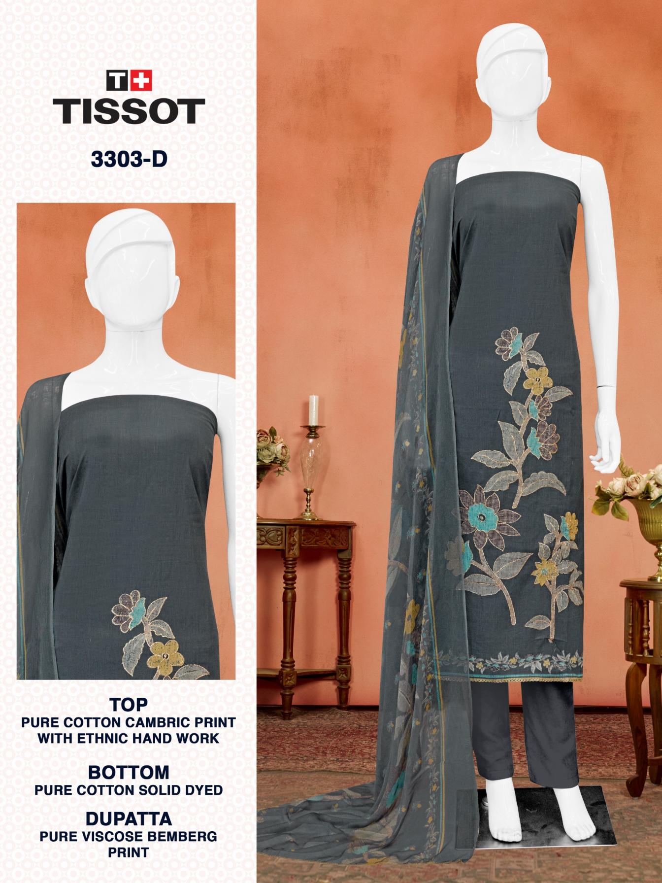 TISSOT 3303 BY BIPSON PRINT UNSTITCHED 3PCS KURTA DRESS MATERIAL