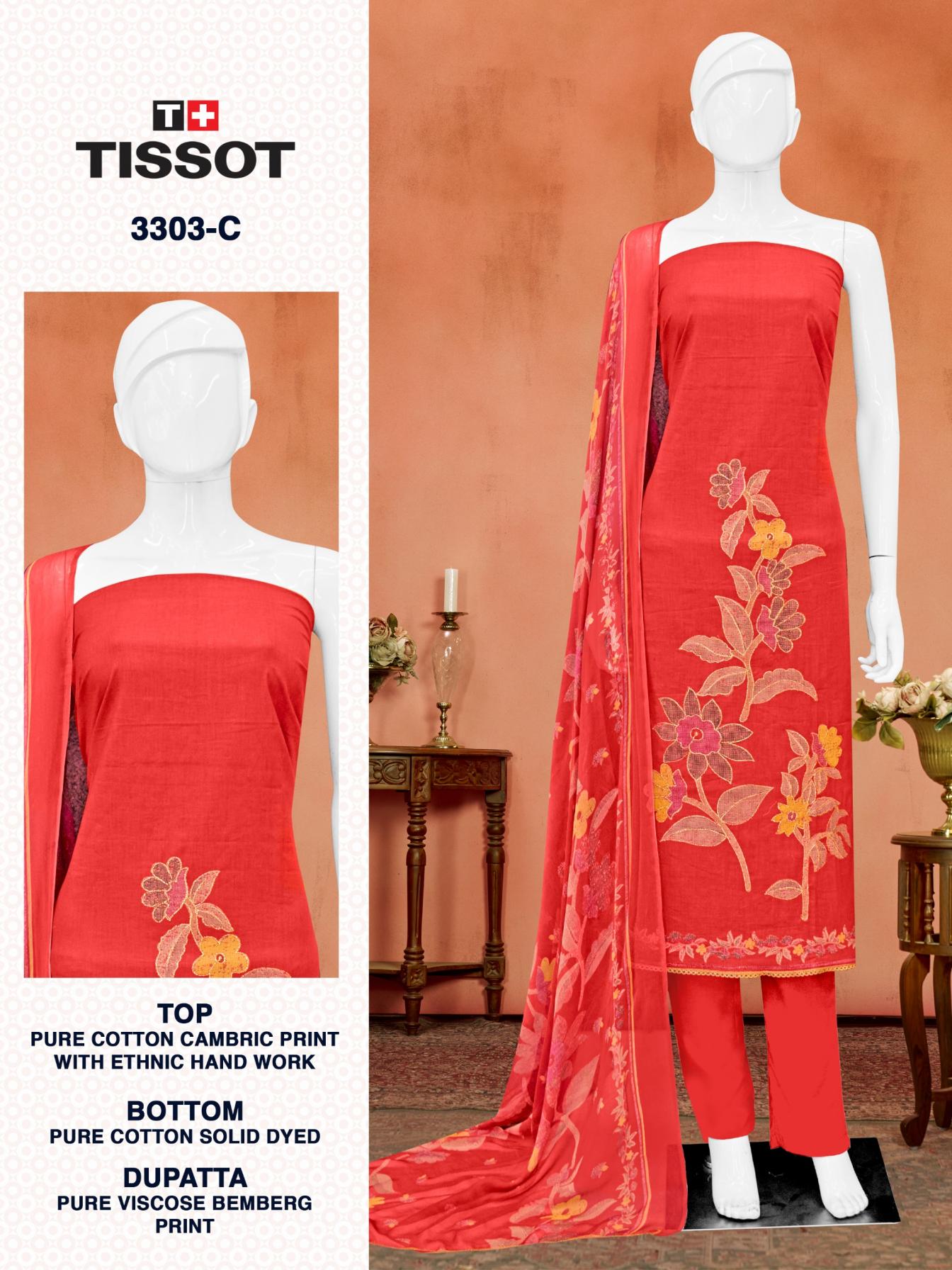 TISSOT 3303 BY BIPSON PRINT UNSTITCHED 3PCS KURTA DRESS MATERIAL