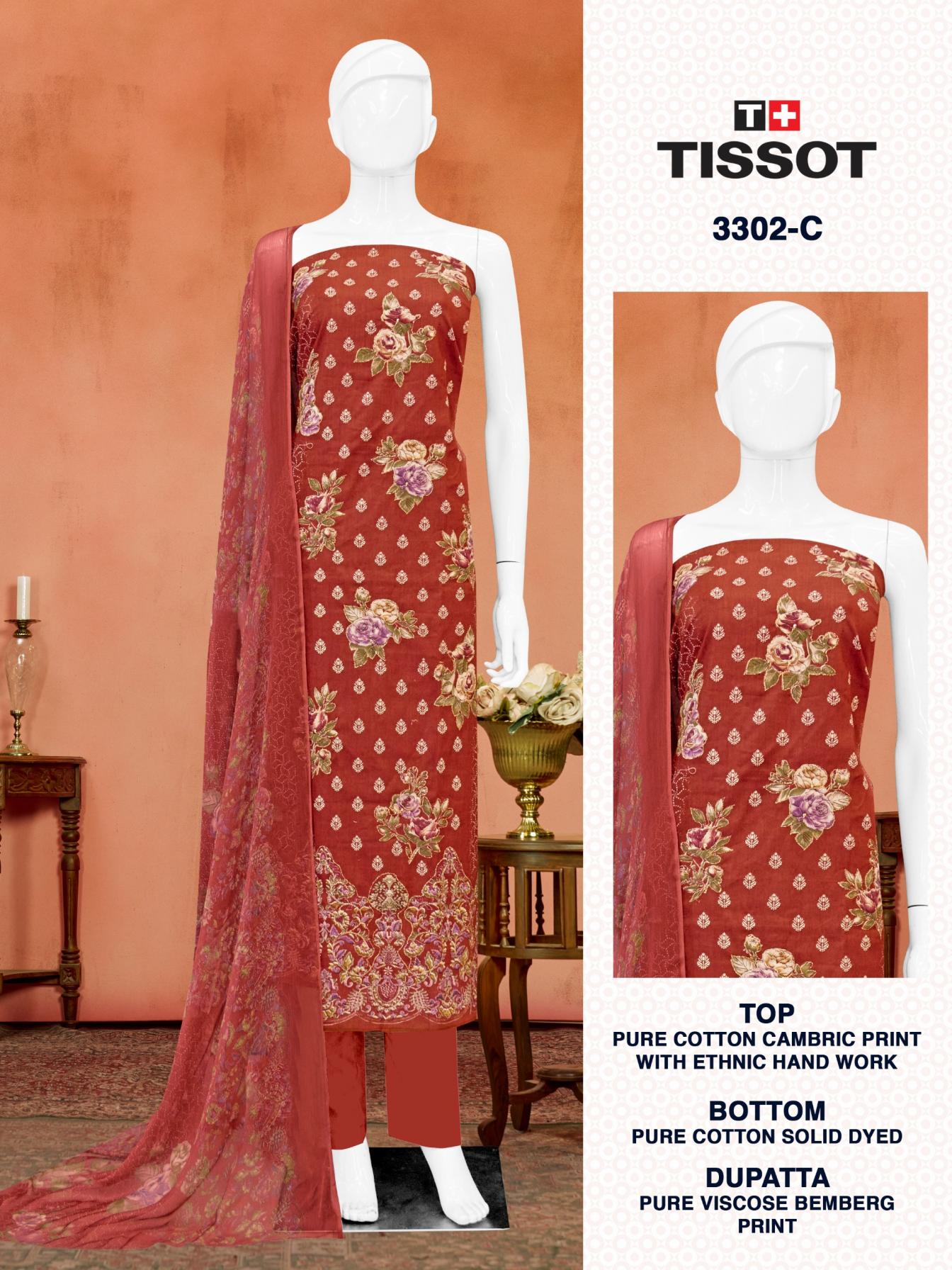 TISSOT 3302 BY BIPSON PRINT UNSTITCHED 3PCS DRESS COLLECTION