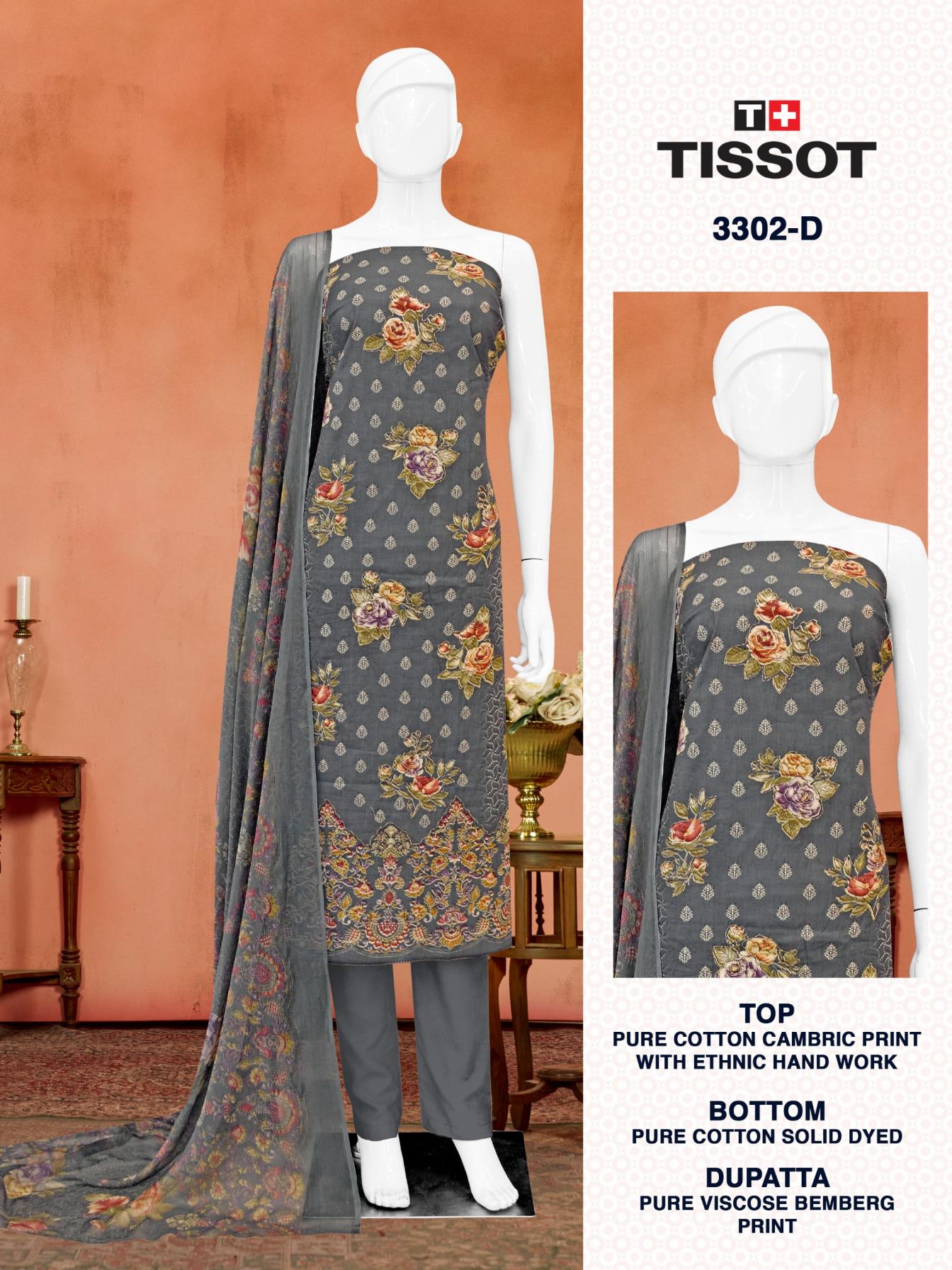 TISSOT 3302 BY BIPSON PRINT UNSTITCHED 3PCS DRESS COLLECTION