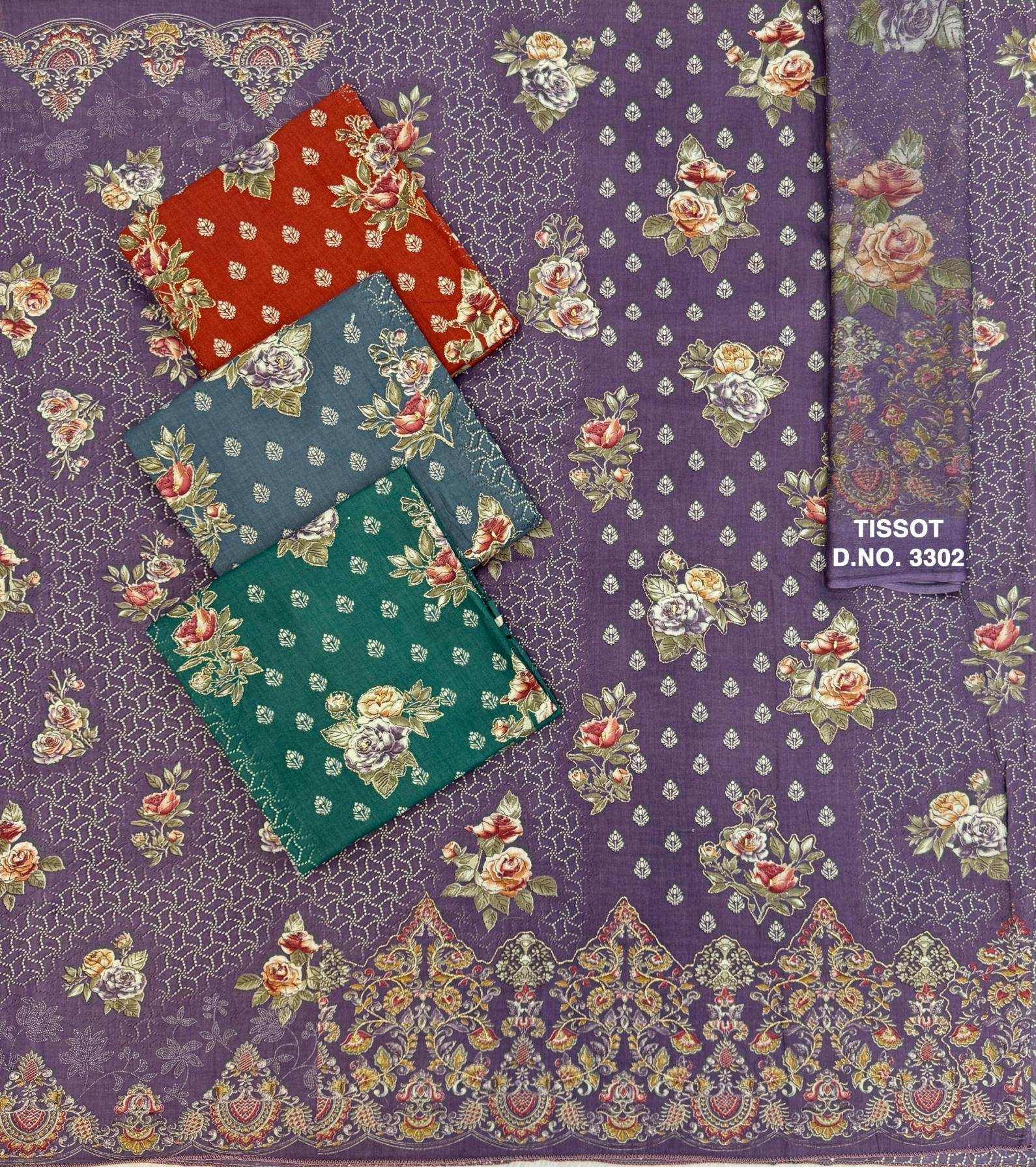 TISSOT 3302 BY BIPSON PRINT UNSTITCHED 3PCS DRESS COLLECTION
