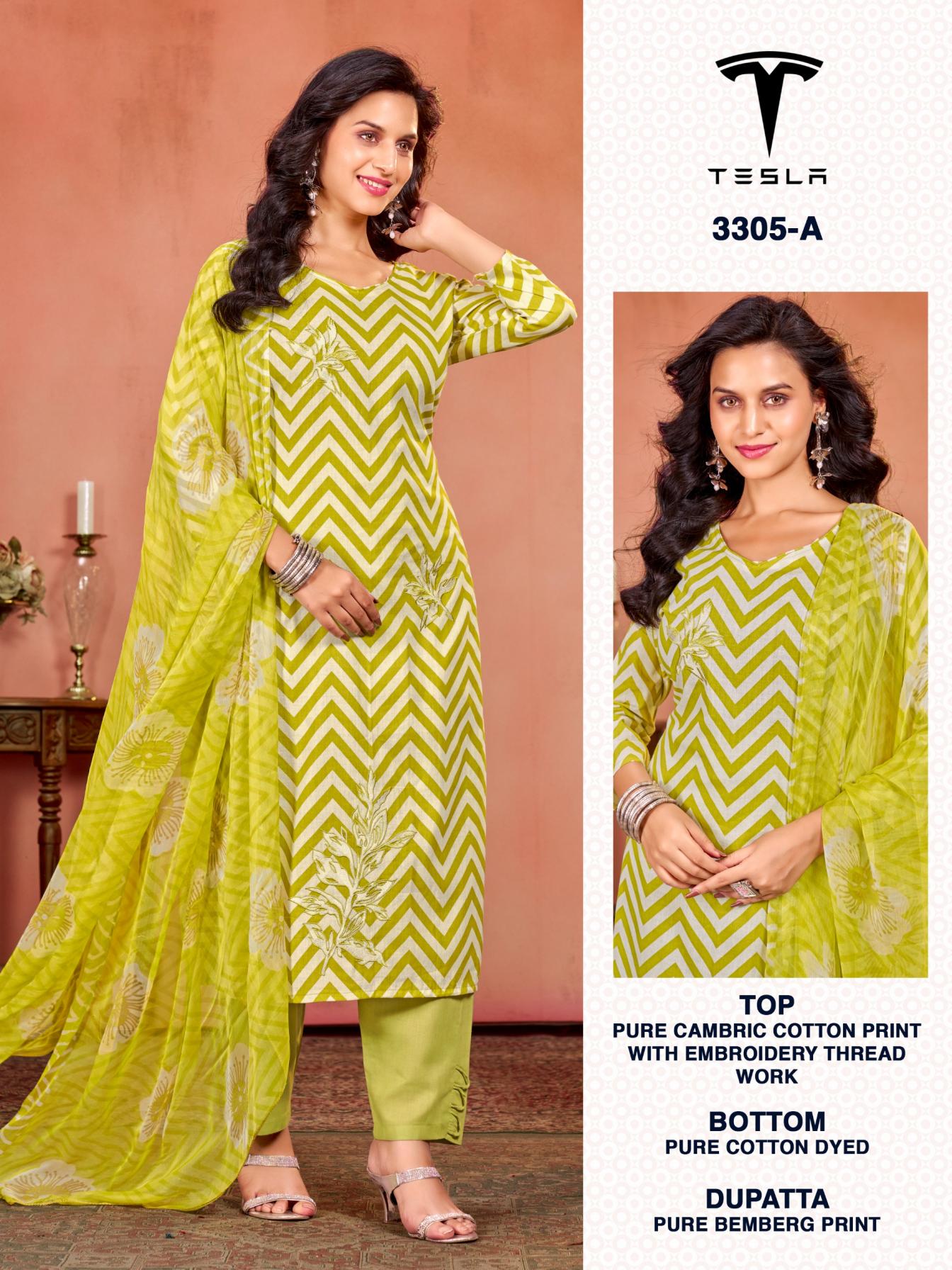 TESLA 3305 BY BIPSON PRINT UNSTITCHED 3PCS CASUAL DRESS SET