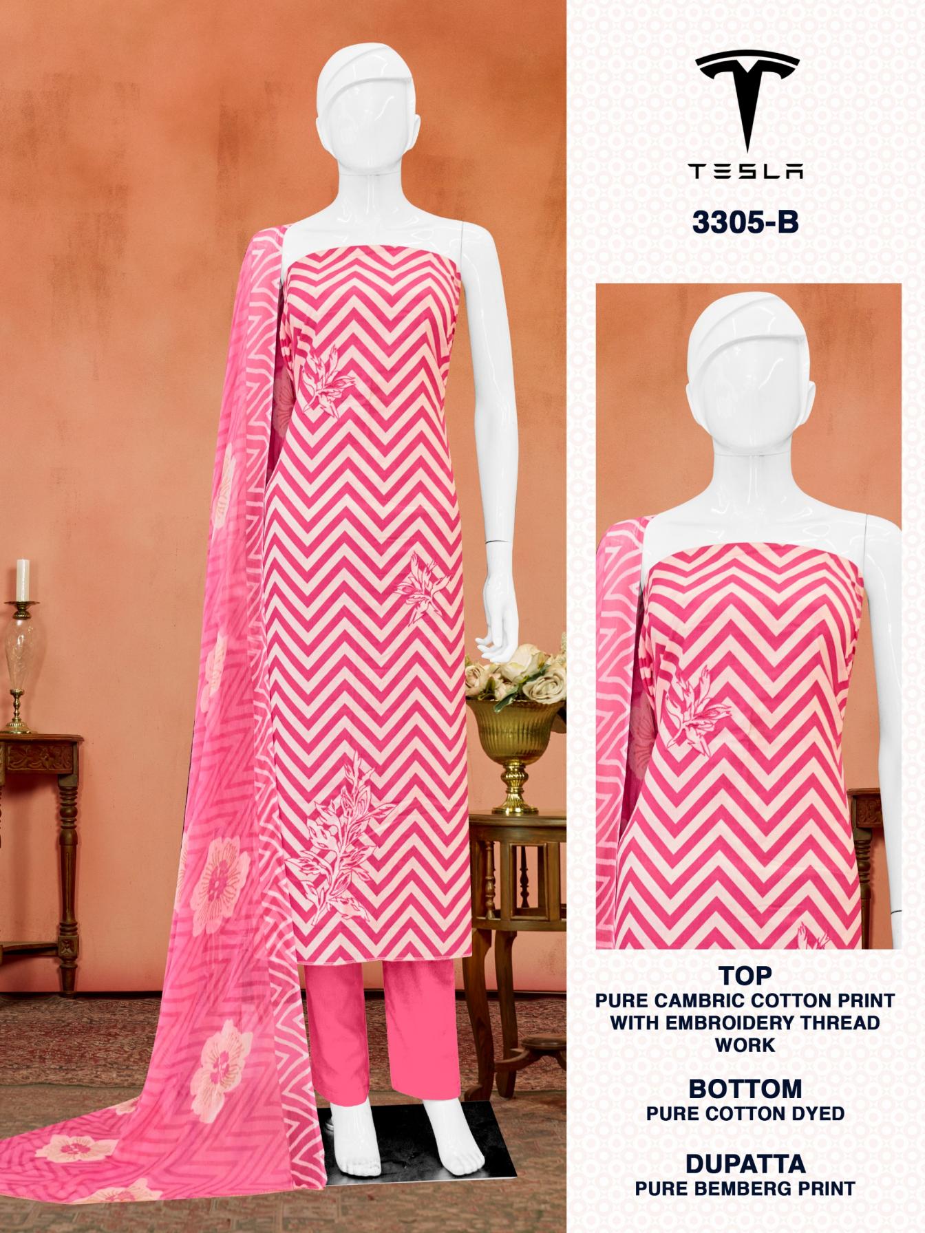 TESLA 3305 BY BIPSON PRINT UNSTITCHED 3PCS CASUAL DRESS SET