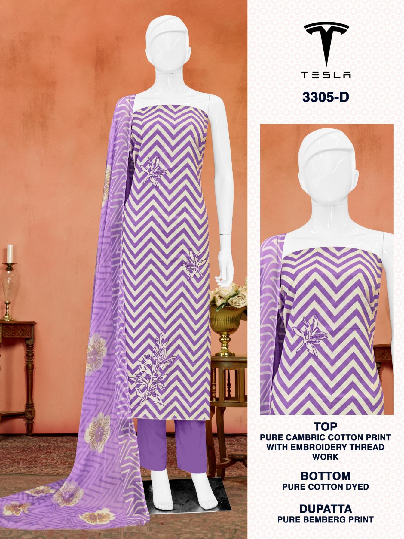 TESLA 3305 BY BIPSON PRINT UNSTITCHED 3PCS CASUAL DRESS SET