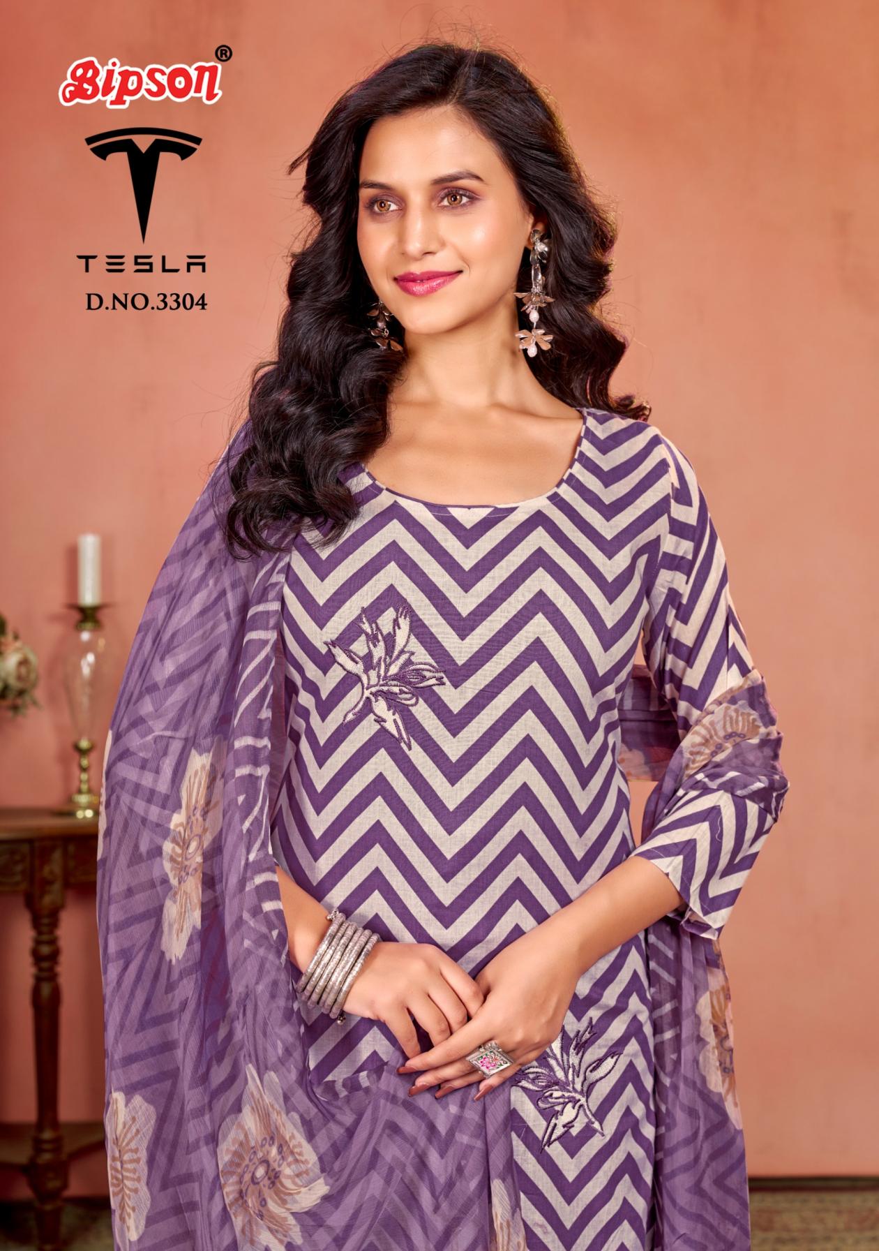 TESLA 3304 BY BIPSON PRINT UNSTITCHED 3PCS TRENDY DRESS SET
