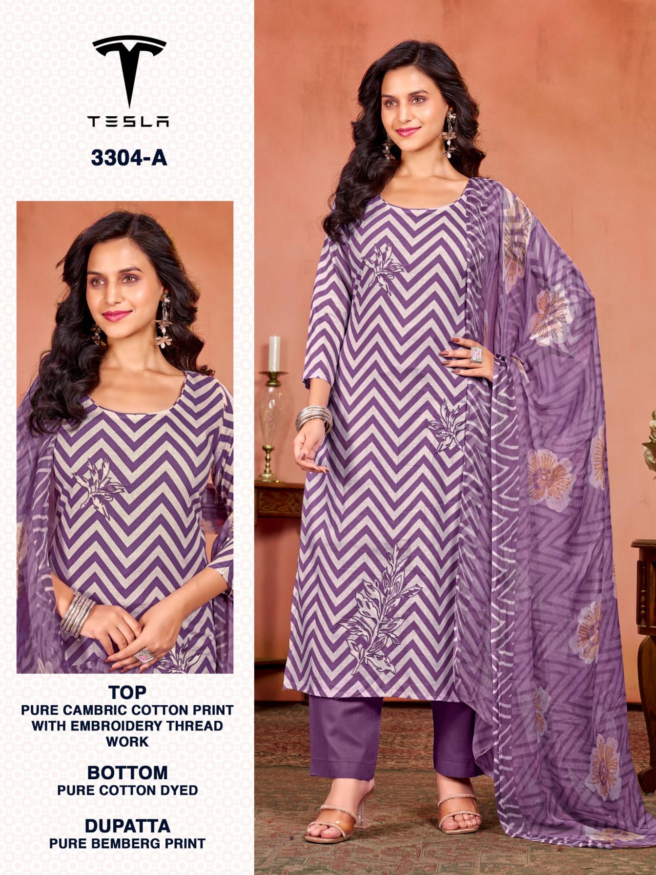TESLA 3304 BY BIPSON PRINT UNSTITCHED 3PCS TRENDY DRESS SET