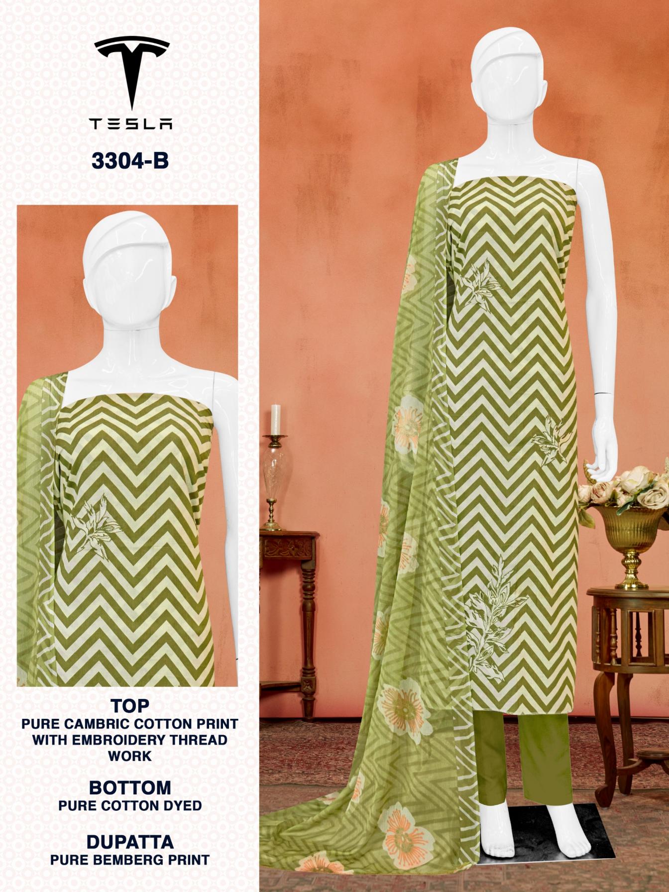 TESLA 3304 BY BIPSON PRINT UNSTITCHED 3PCS TRENDY DRESS SET