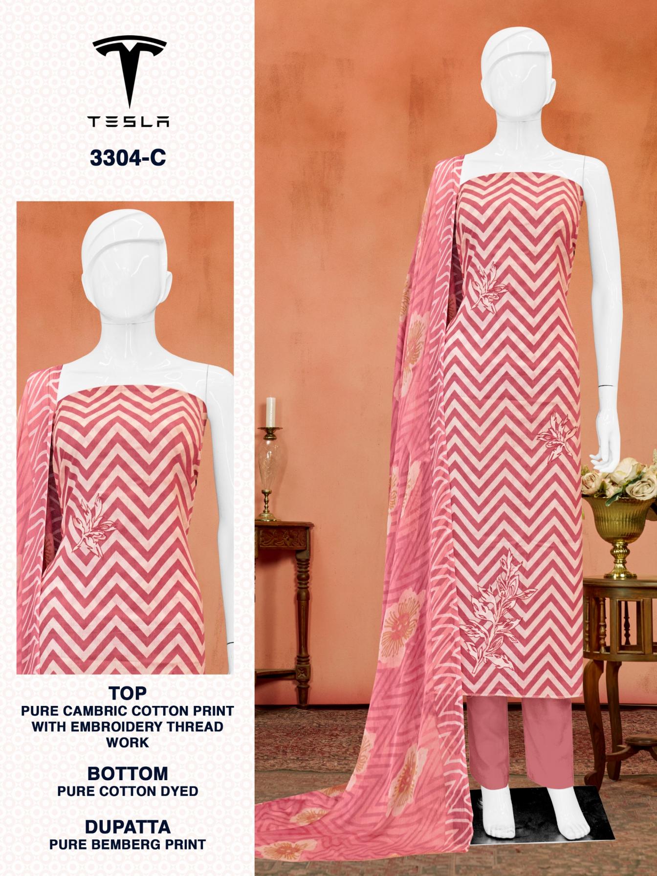 TESLA 3304 BY BIPSON PRINT UNSTITCHED 3PCS TRENDY DRESS SET