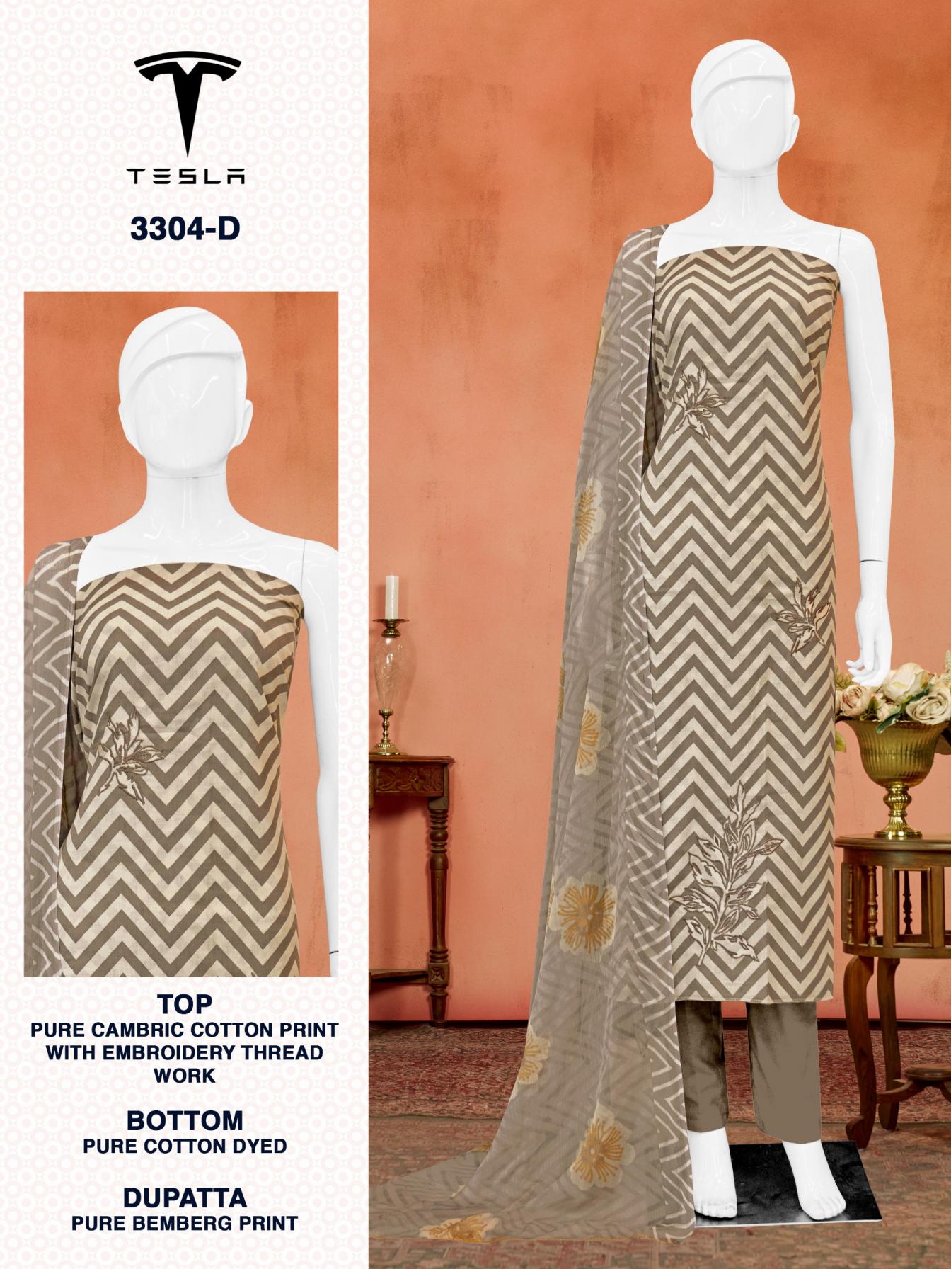 TESLA 3304 BY BIPSON PRINT UNSTITCHED 3PCS TRENDY DRESS SET