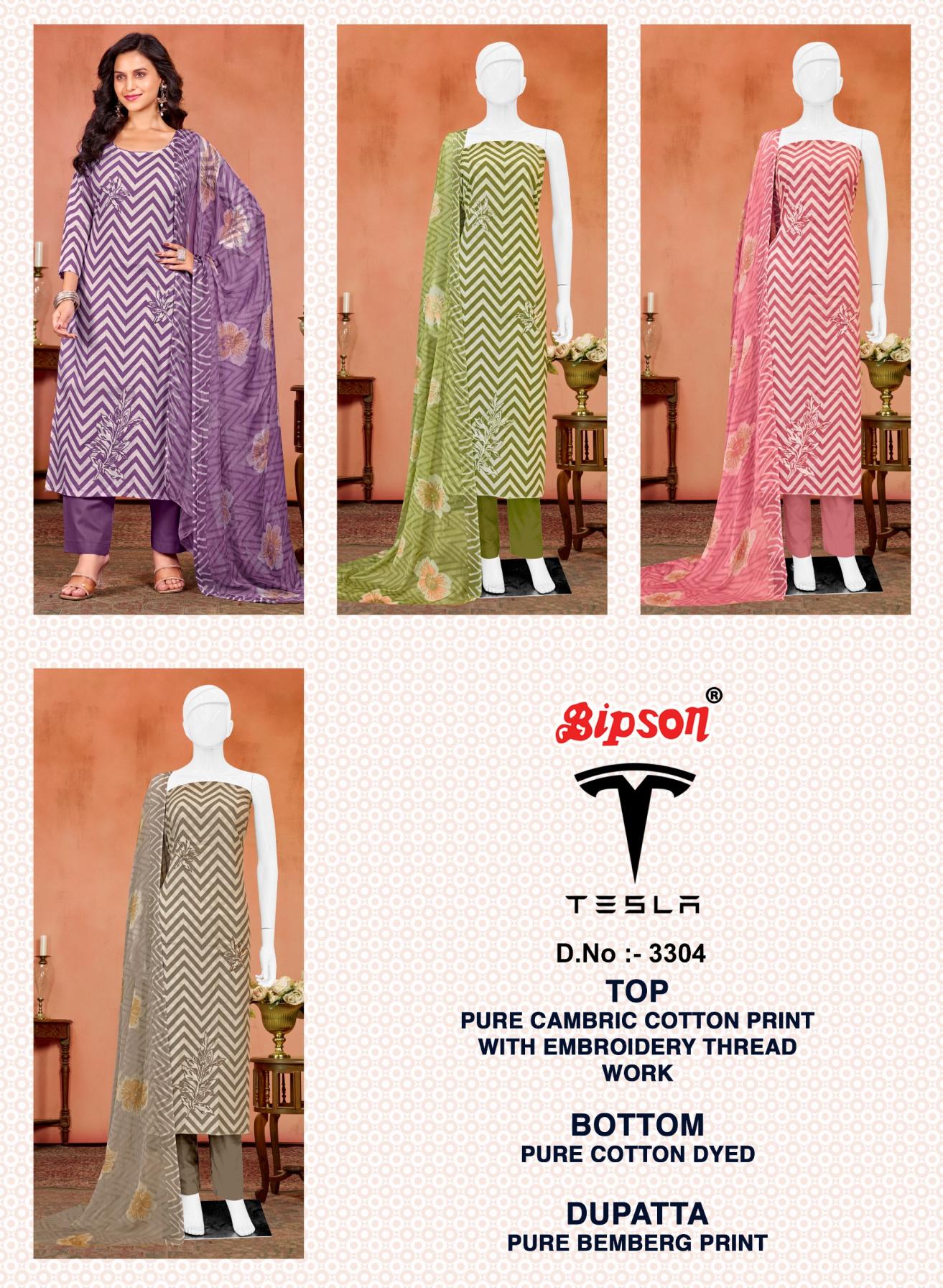 TESLA 3304 BY BIPSON PRINT UNSTITCHED 3PCS TRENDY DRESS SET
