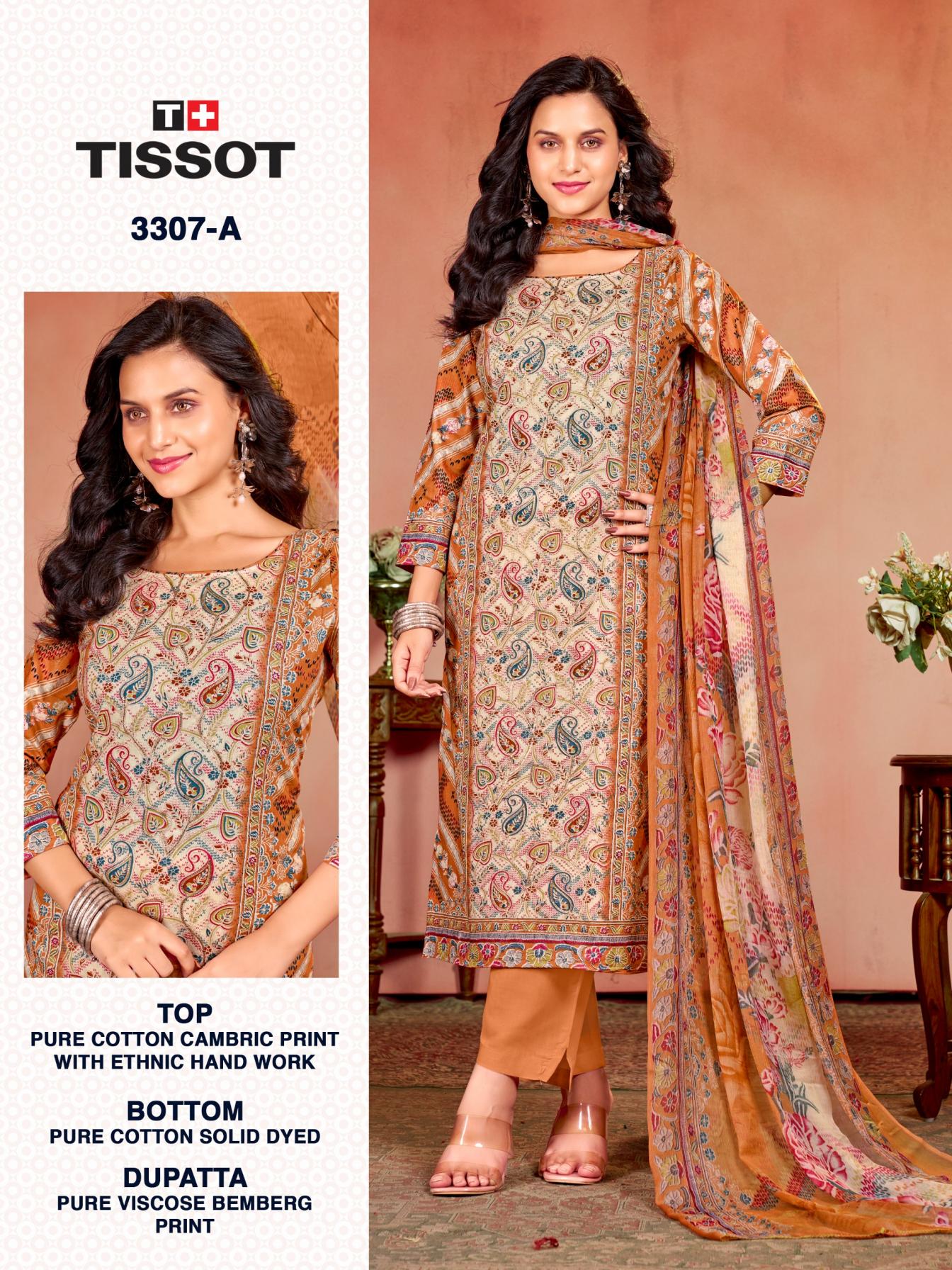 TISSOT 3307 BY BIPSON PRINT SWEET UNSTITCHED 3PCS DRESS MATERIAL