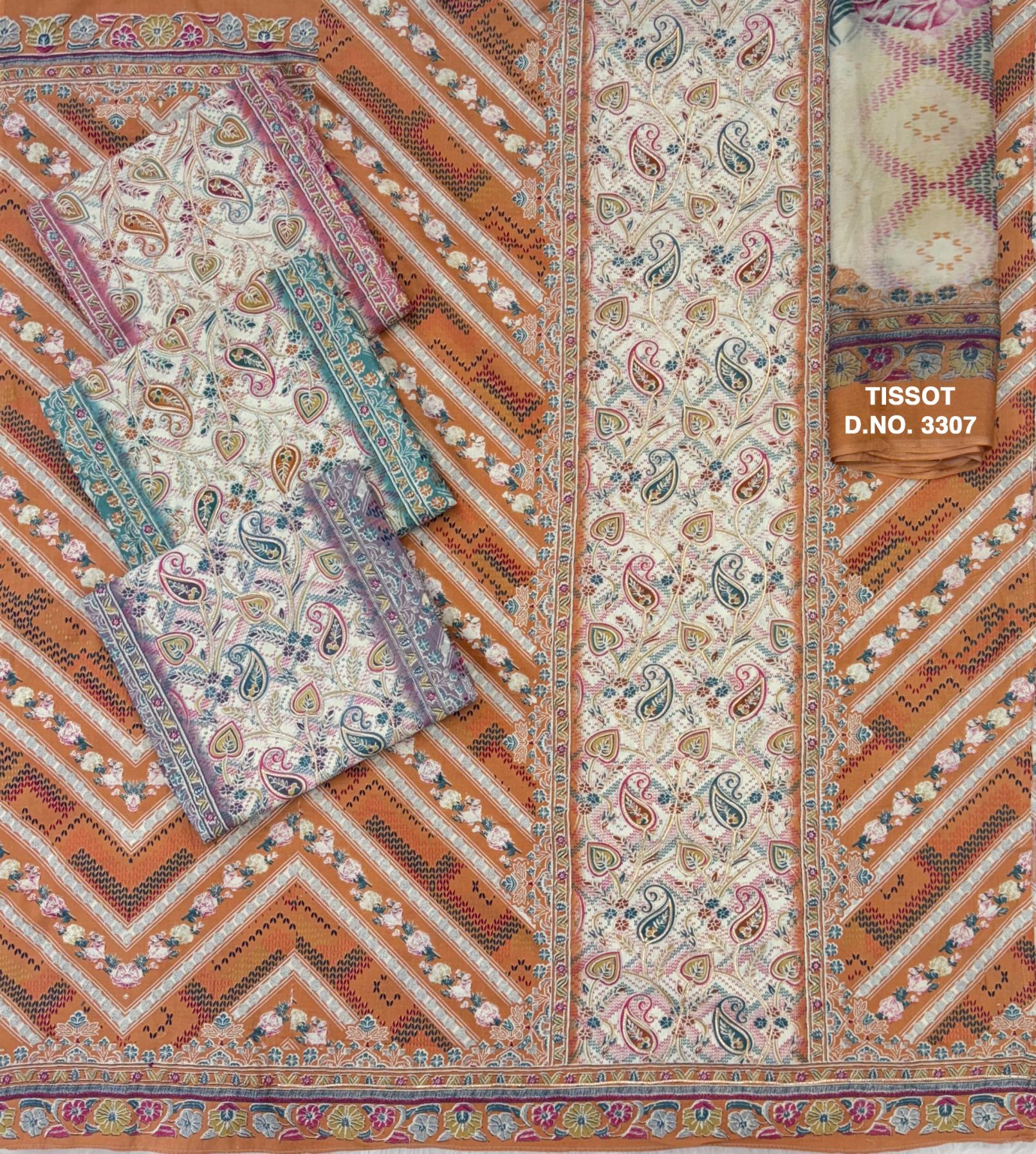 TISSOT 3307 BY BIPSON PRINT SWEET UNSTITCHED 3PCS DRESS MATERIAL