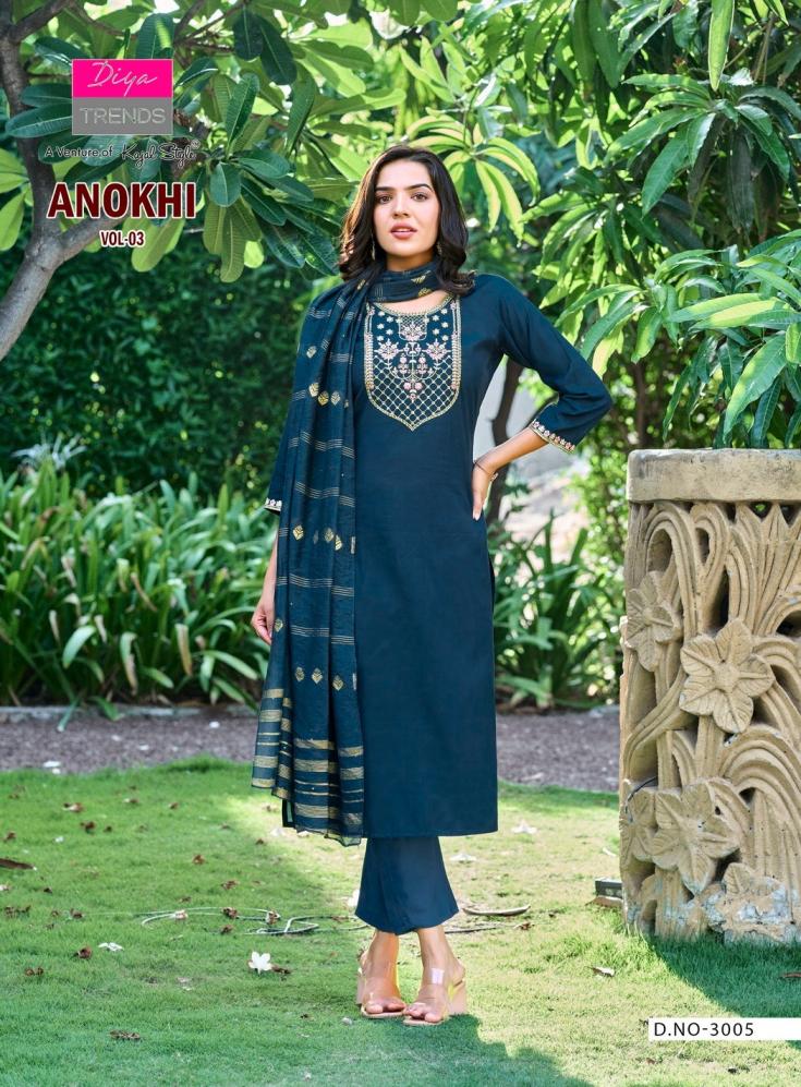 ANOKHI VOL 3 BY DIYA TRENDS ROMAN SILK READYMADE CLASSIC PLUS SIZE 3PCS DRESS