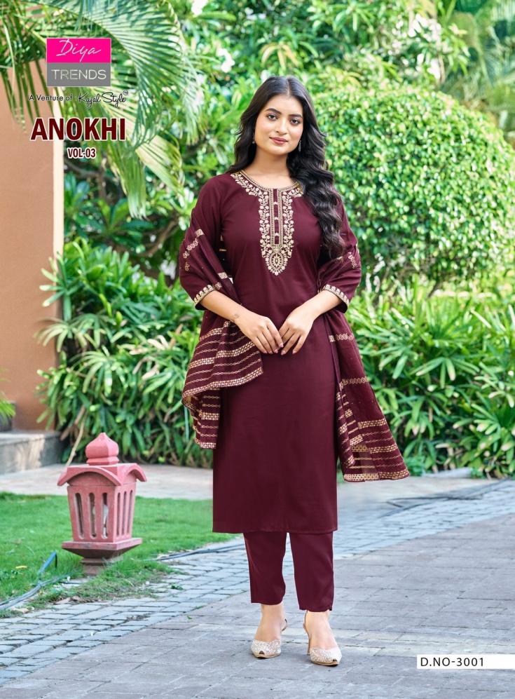 ANOKHI VOL 3 BY DIYA TRENDS ROMAN SILK READYMADE CLASSIC PLUS SIZE 3PCS DRESS