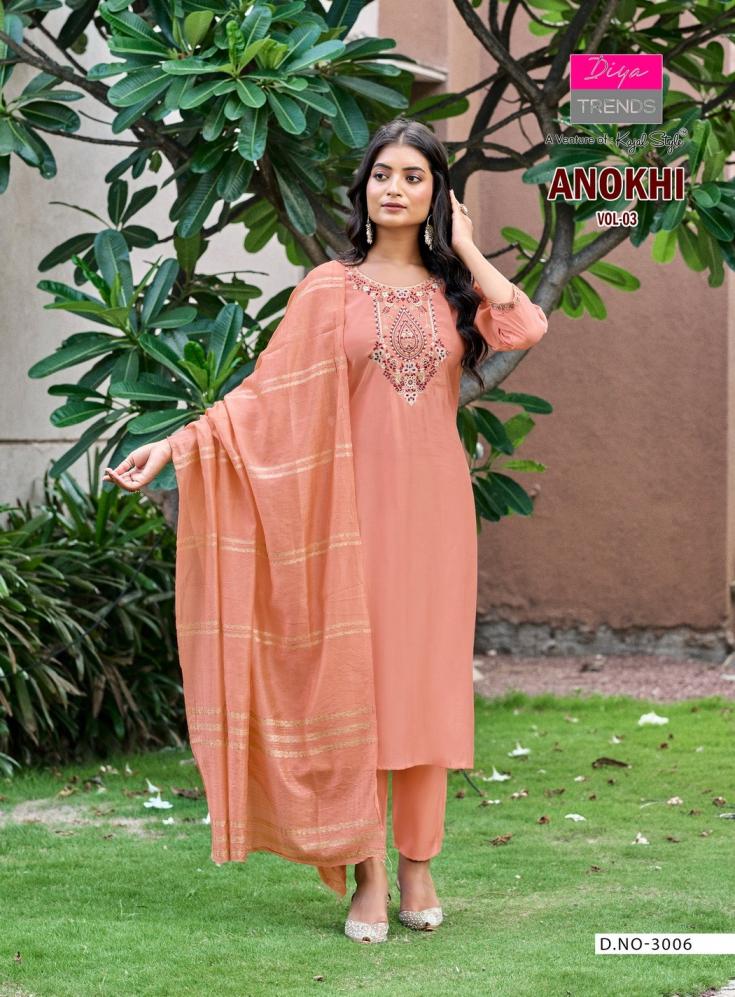 ANOKHI VOL 3 BY DIYA TRENDS ROMAN SILK READYMADE CLASSIC PLUS SIZE 3PCS DRESS