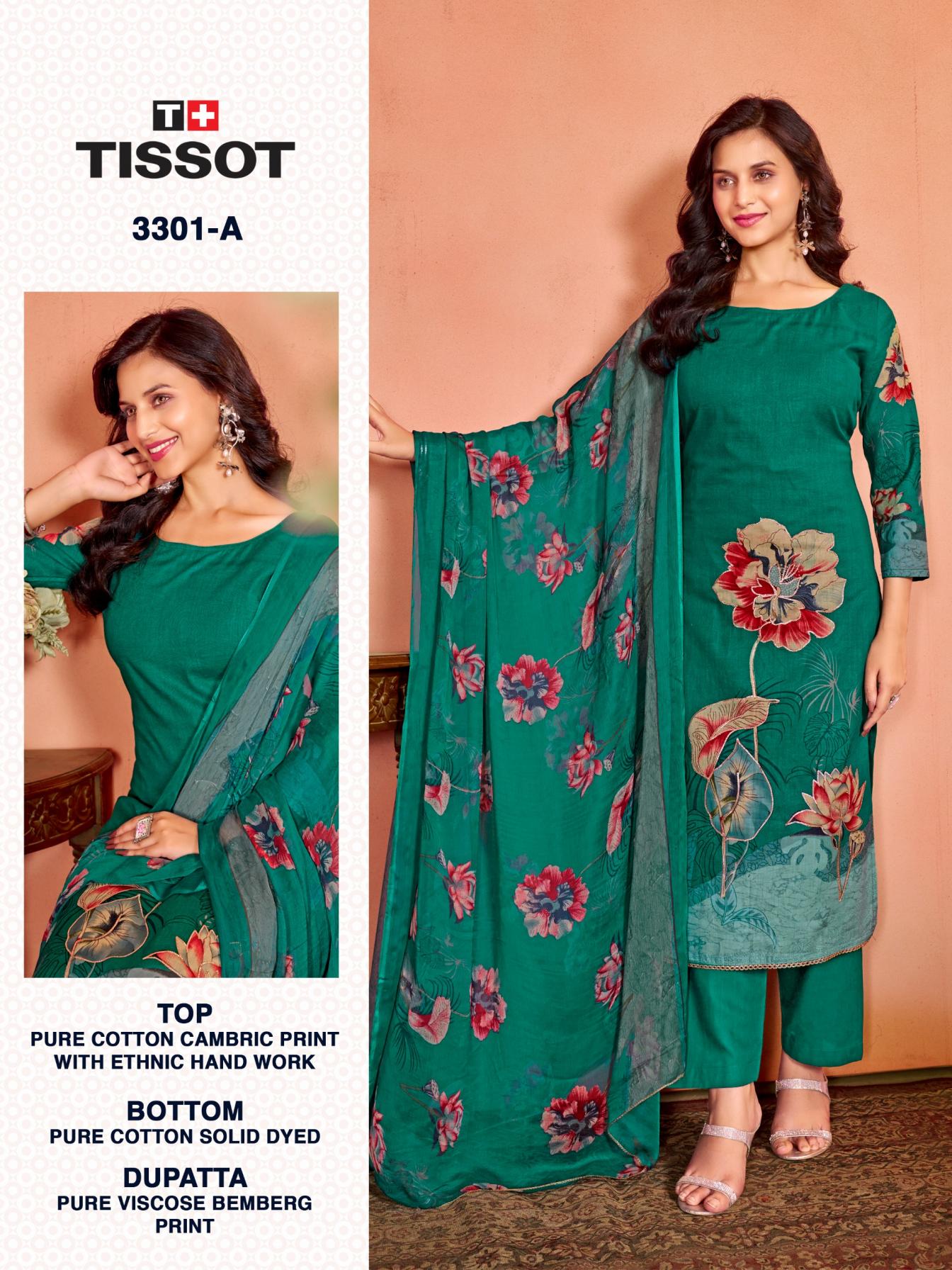 TISSOT 3301 BY BIPSON PRINT UNSTICHED COTTON KURTA SET