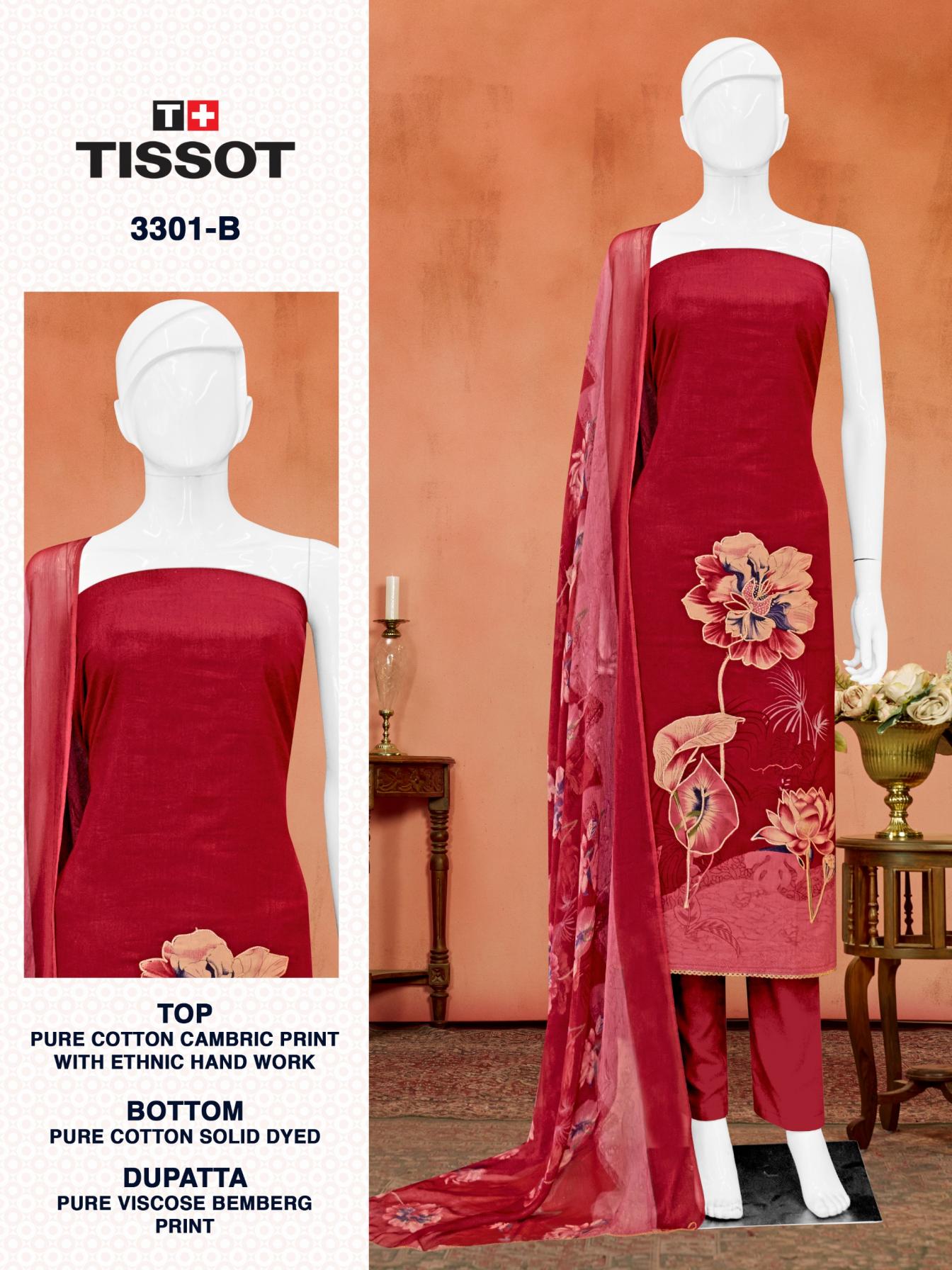 TISSOT 3301 BY BIPSON PRINT UNSTICHED COTTON KURTA SET