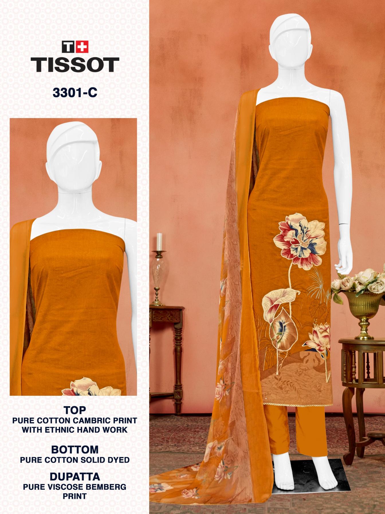 TISSOT 3301 BY BIPSON PRINT UNSTICHED COTTON KURTA SET