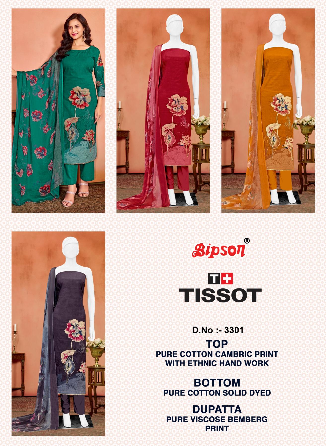 TISSOT 3301 BY BIPSON PRINT UNSTICHED COTTON KURTA SET
