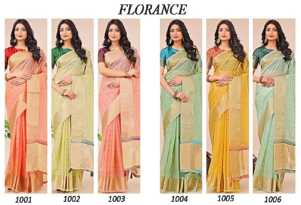ASTITA FLORANCE WHOLESALE ORGANZA FANCY UNIQUE COLORS COMBINATION SAREES