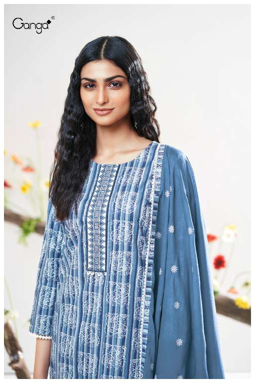 GANGA KACEY S3560 WHOLESALE COTTON PRINTED WITH EMBROIDERY WORK DESIGNER SUITS