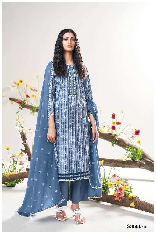 GANGA KACEY S3560 WHOLESALE COTTON PRINTED WITH EMBROIDERY WORK DESIGNER SUITS