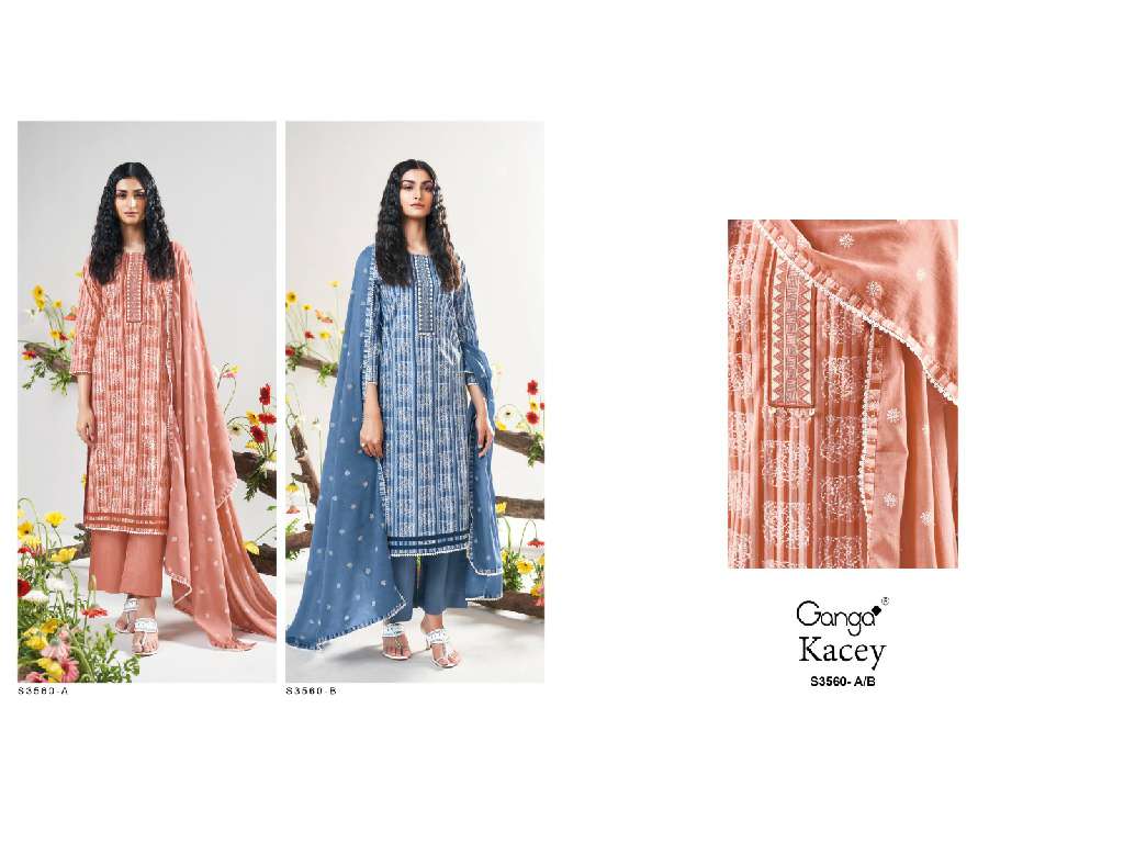 GANGA KACEY S3560 WHOLESALE COTTON PRINTED WITH EMBROIDERY WORK DESIGNER SUITS