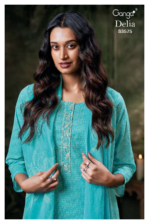 GANGA DELIA S3575 WHOLESALE PURE COTTON PRINTED WITH EMBROIDERY WORK SEMI STITCHED SALWAR KAMEEZ