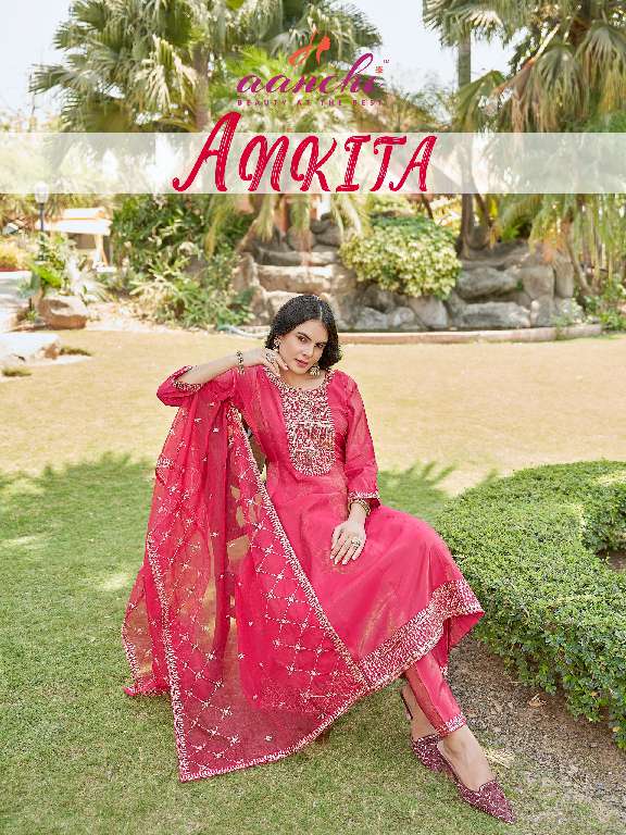 AANCHI ANKITA WHOLESALE ROMAN SHIMMER 3 PCS FLAIR CONCEPT FULLY STITCHED DRESS