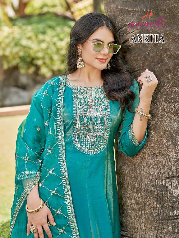AANCHI ANKITA WHOLESALE ROMAN SHIMMER 3 PCS FLAIR CONCEPT FULLY STITCHED DRESS