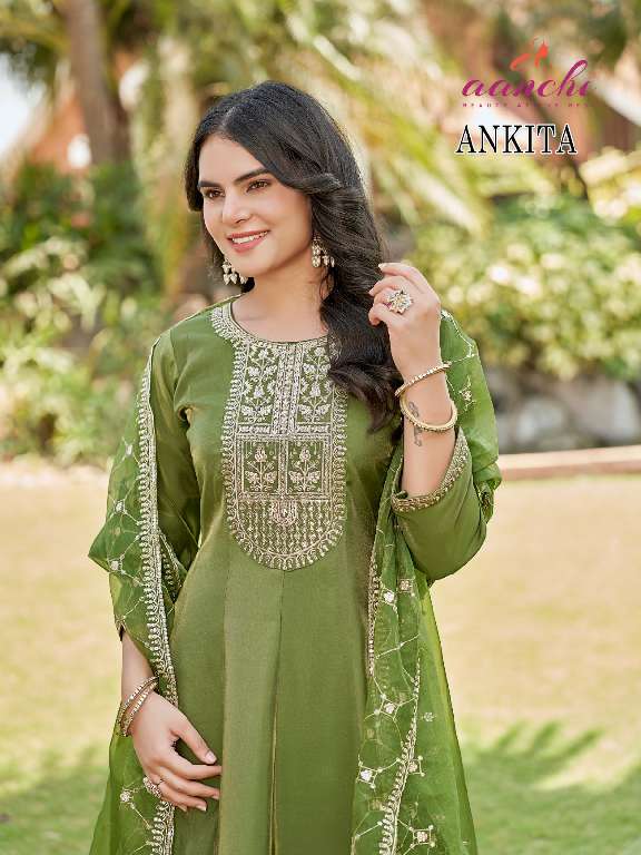 AANCHI ANKITA WHOLESALE ROMAN SHIMMER 3 PCS FLAIR CONCEPT FULLY STITCHED DRESS