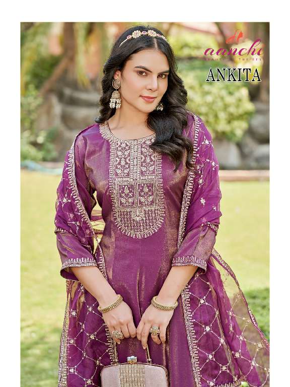 AANCHI ANKITA WHOLESALE ROMAN SHIMMER 3 PCS FLAIR CONCEPT FULLY STITCHED DRESS