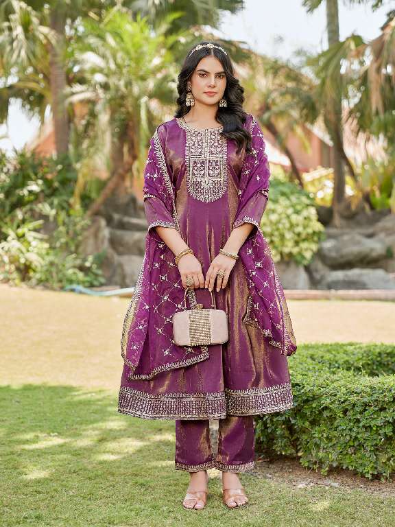 AANCHI ANKITA WHOLESALE ROMAN SHIMMER 3 PCS FLAIR CONCEPT FULLY STITCHED DRESS